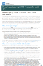 Mental Capacity Act (MCA) and the COVID-19 crisis:  (Mental capacity during COVID-19: advice for social care)